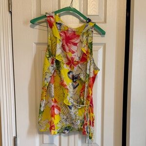 Pink Rose Floral Sleeveless Blouse - Yellow, Red, Blue